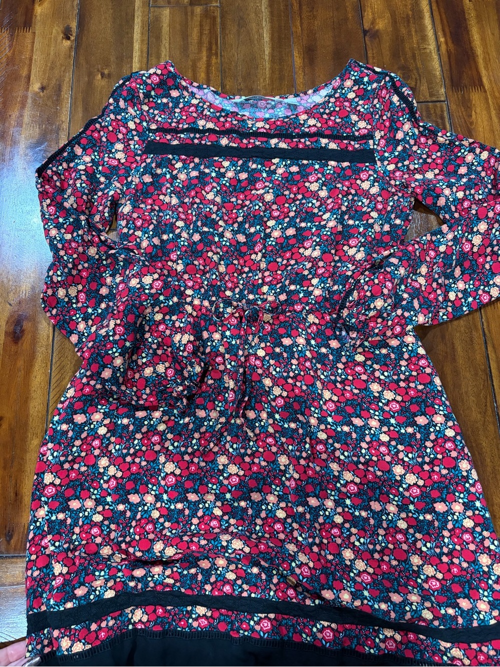 Floral Long-Sleeve Drawstring Dress -